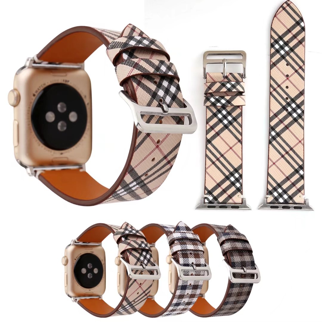 Apple Watch leren bandje Lattice met klassieke zilverkleurige gesp 38mm-40mm beige - zwart - rood_00 | Watchbands-shop.nl