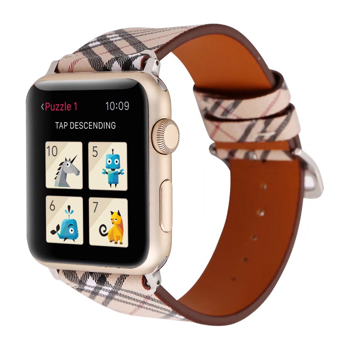Apple Watch leren bandje Lattice met klassieke zilverkleurige gesp 38mm-40mm beige - zwart - rood_00 | Watchbands-shop.nl