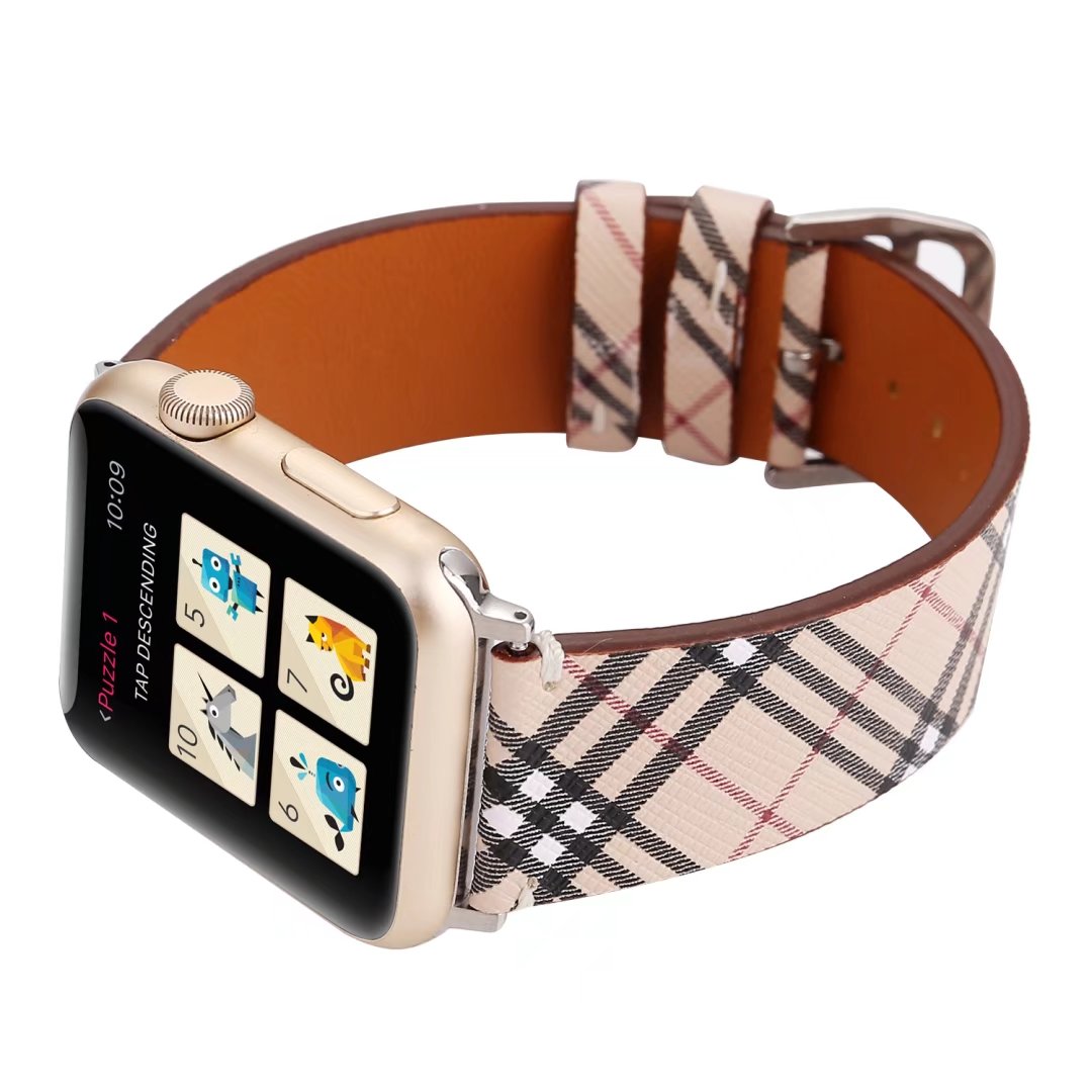 Apple Watch leren bandje Lattice met klassieke zilverkleurige gesp 38mm-40mm beige - zwart - rood_00 | Watchbands-shop.nl