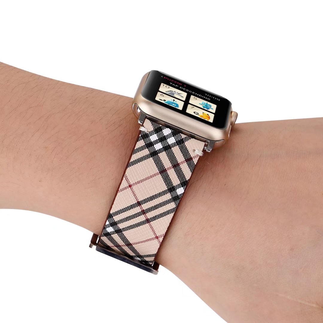 Apple Watch leren bandje Lattice met klassieke zilverkleurige gesp 38mm-40mm beige - zwart - rood_00 | Watchbands-shop.nl
